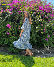 Load image into Gallery viewer, blue and white tunic dress kaftan block print inda palm beach south florida