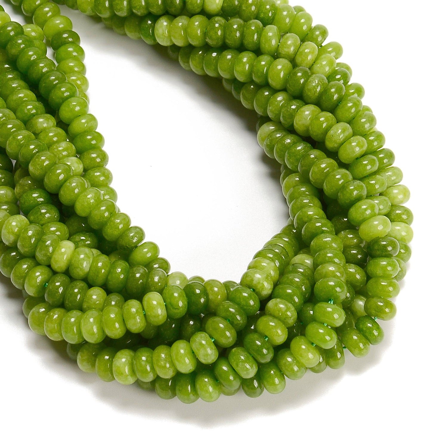 Peridot Color Dyed Jade Smooth Rondelle Beads Size 5x8mm 15.5'' Strand
