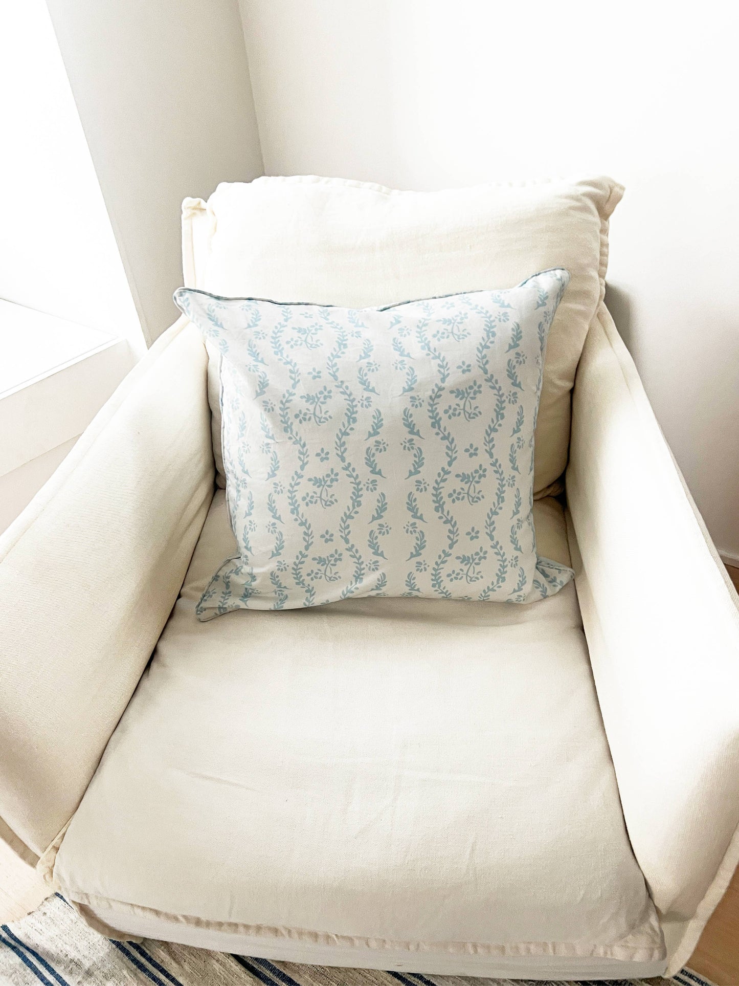 Napnook Throw Pillow Cover - Blue Floral Stripes