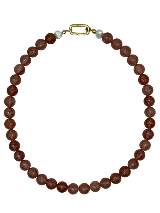 Gemstone Short Layering Necklace, Strawberry Quartz