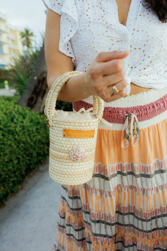 Nantucket Palm Shell Bucket Tote Citron