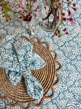 Load image into Gallery viewer, Gathered Garden Tablecloth in Lake Blue