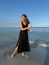 Load image into Gallery viewer, Black Linen Side-Slit Dress