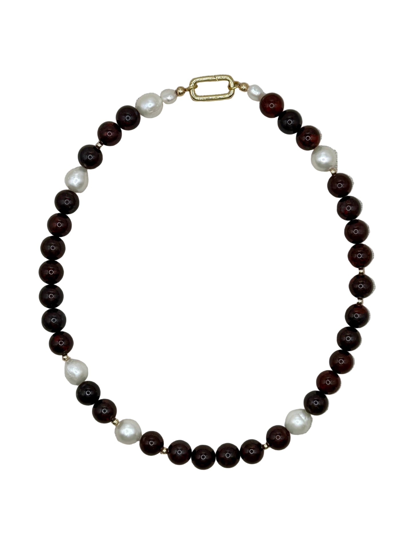 Necklace with brown beads and white pearls