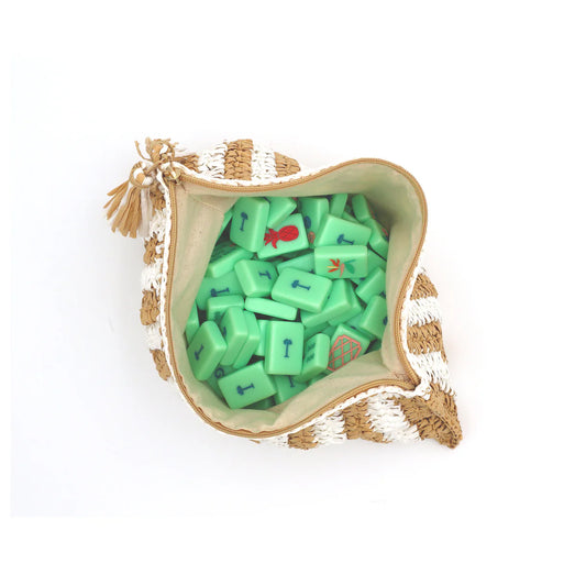 White & Tan Raffia Mahjong Bag
