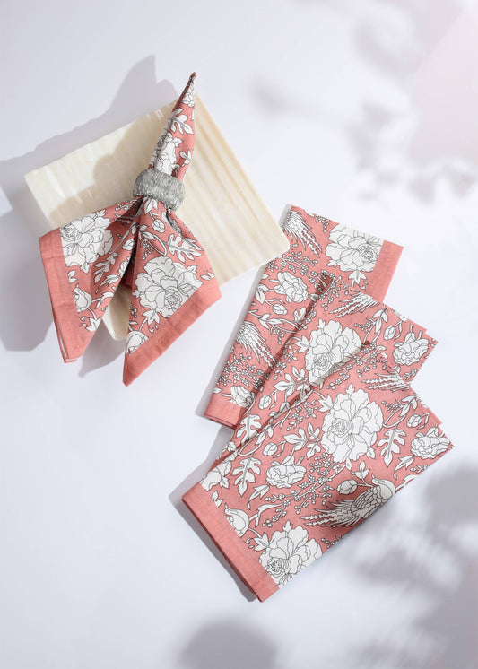 Peach Blossom Block Print Cotton Napkins