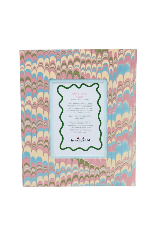 Hand-Marbled Large Wall Picture Frame in Lilac Blue, 5x7