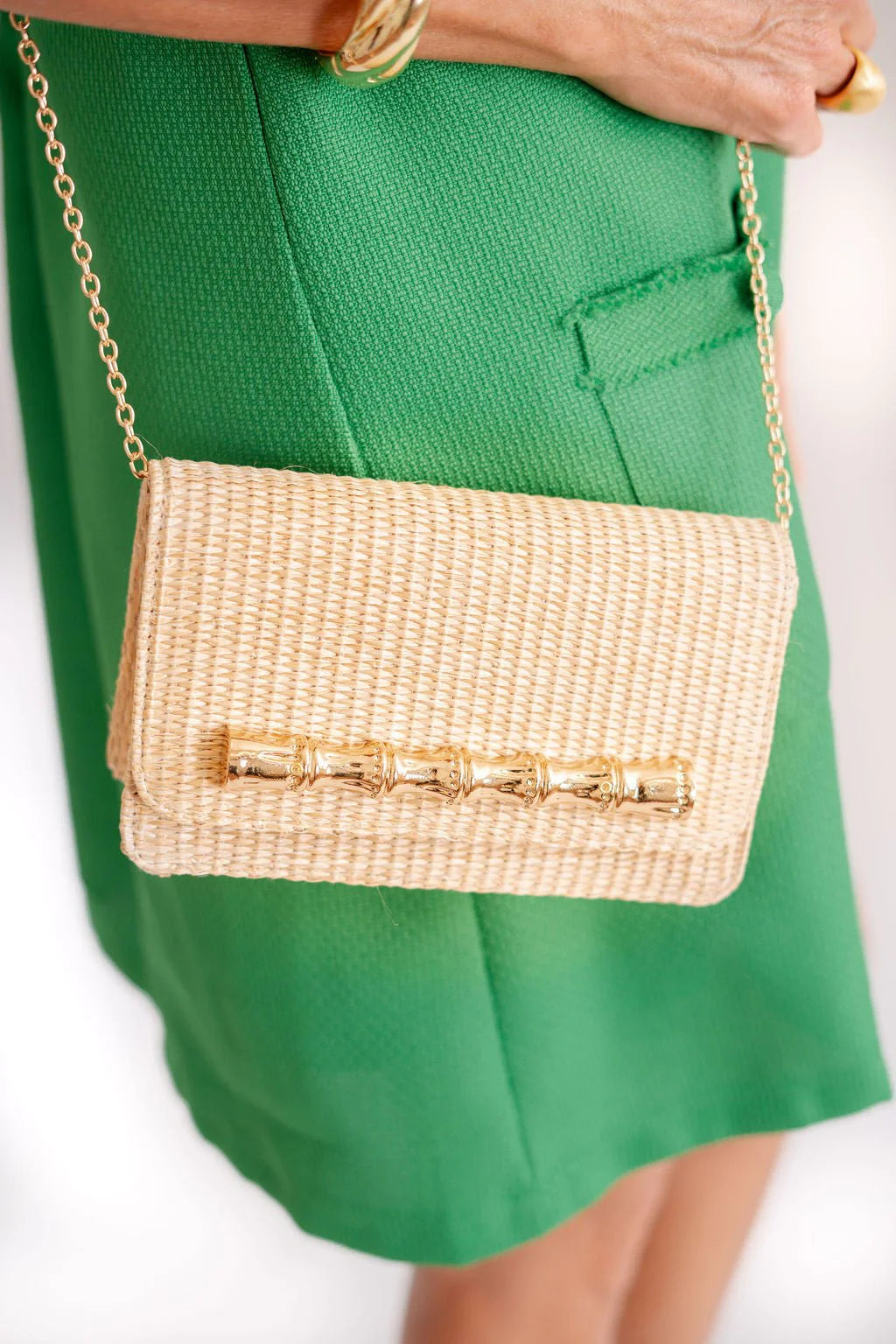 Ruby Straw Clutch with Gold Bamboo