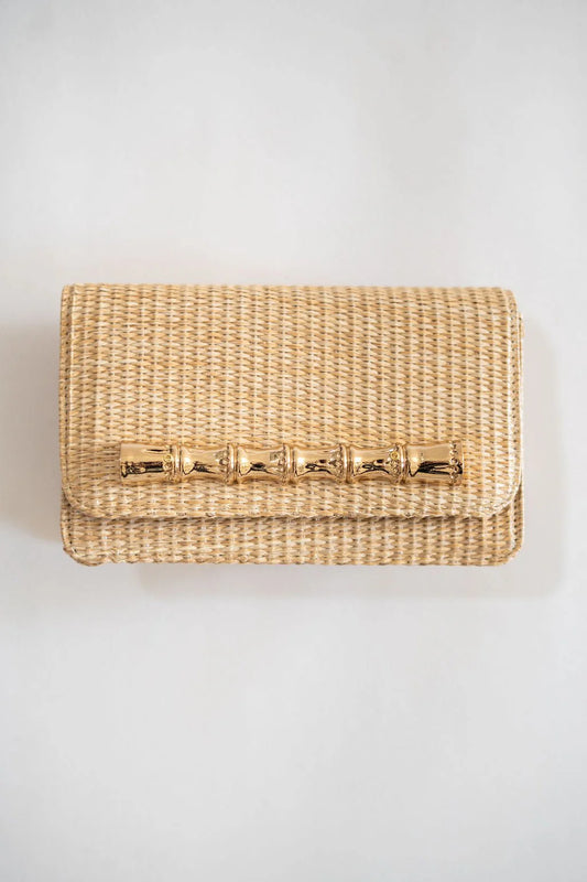 Ruby Straw Clutch with Gold Bamboo