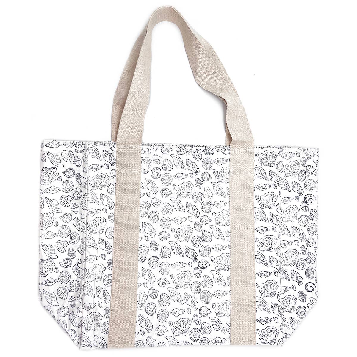 Block Printed Canvas Bag -  Seashells