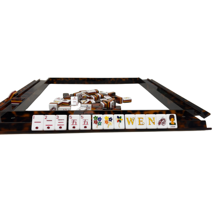 Luxury Handmade Tortoise Shell Acrylic Mahjong Racks and Pushers Set (4 Pieces)