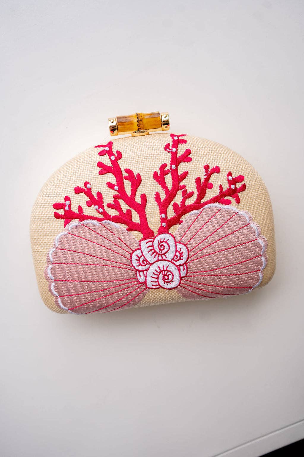 Coral and Shell Clutch- Embroidered - WS