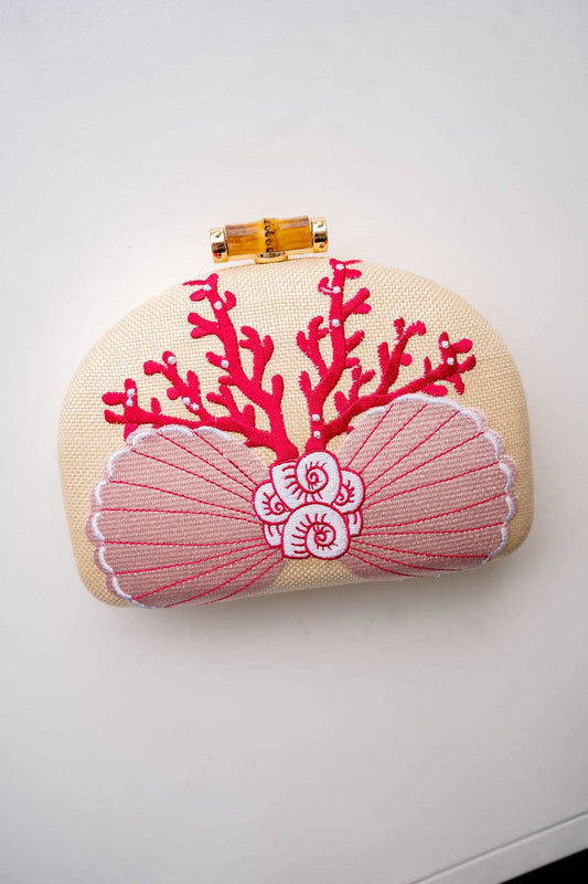 Coral and Shell Clutch- Embroidered - WS