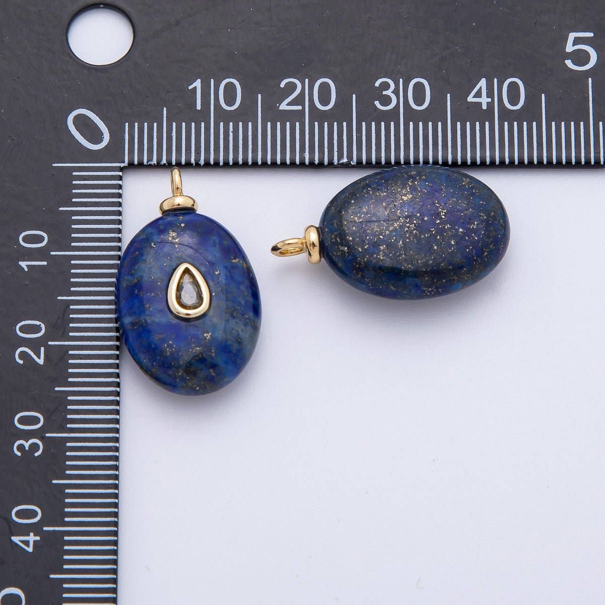 18K Gold Filled 25mm Red CZ Teardrop Lapis Lazuli Oval Gemstone Charm | AF1326