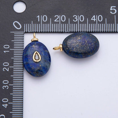 18K Gold Filled 25mm Red CZ Teardrop Lapis Lazuli Oval Gemstone Charm | AF1326
