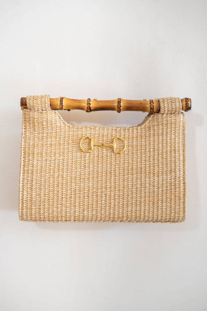 Mary Natural Straw Clutch - Bamboo Natural Handle - WS