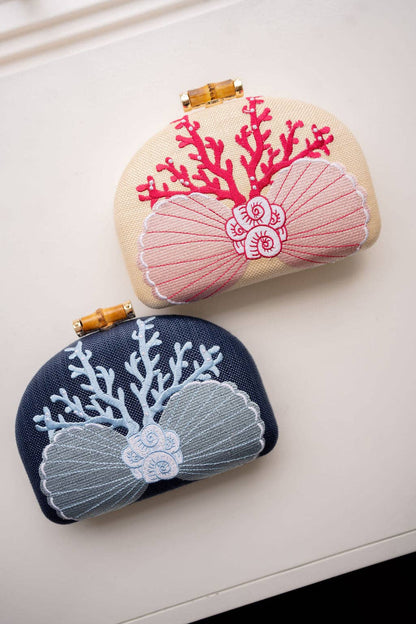 Coral and Shell Clutch- Embroidered - WS