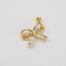 Load image into Gallery viewer, Baguette CZ Ribbon Bow Charm in Gold Filled, CP2033