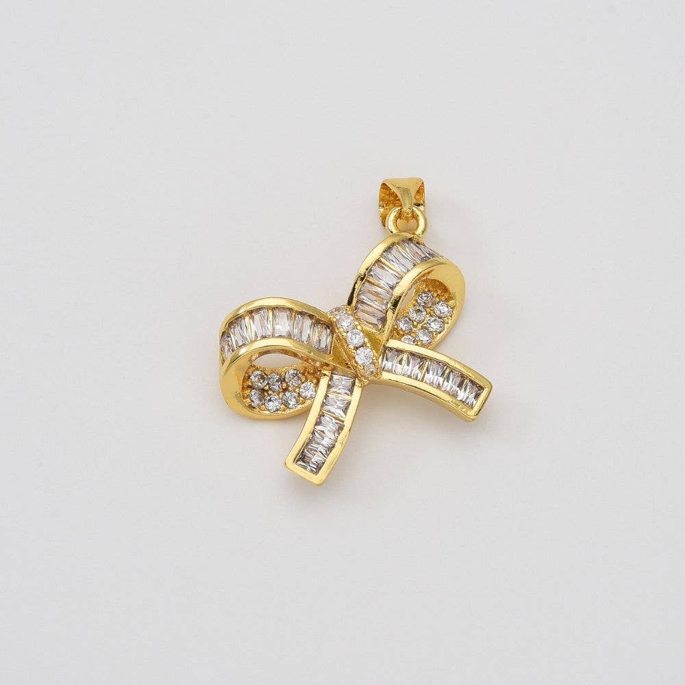 Baguette CZ Ribbon Bow Charm in Gold Filled, CP2033