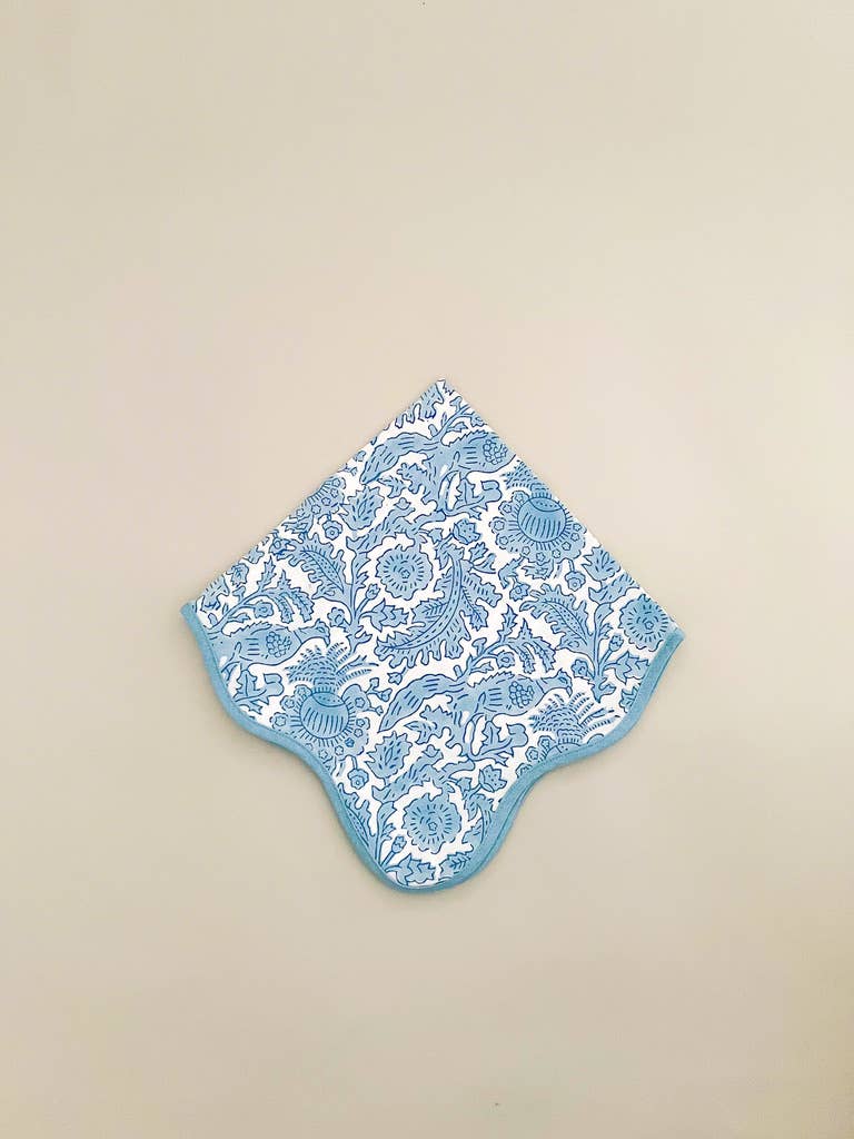 Blue bird block print napkin