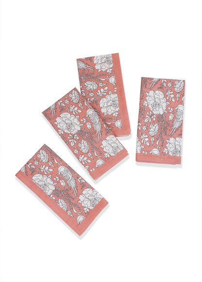 Peach Blossom Block Print Cotton Napkins