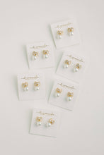 Load image into Gallery viewer, Gold Pearl Sparkler Statement Bow Earrings