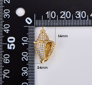 Gold Filled Conch Sea Shell  Beach Pave Charm Pendant CP1895