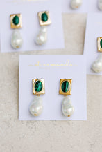 Load image into Gallery viewer, Vintage Square Malachite and Natural Pearl Drop Earrings