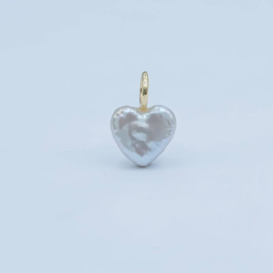 24K Gold Filled White Freshwater Pearl Heart Pendant | P1670
