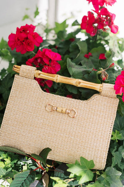 Mary Natural Straw Clutch - Bamboo Natural Handle - WS