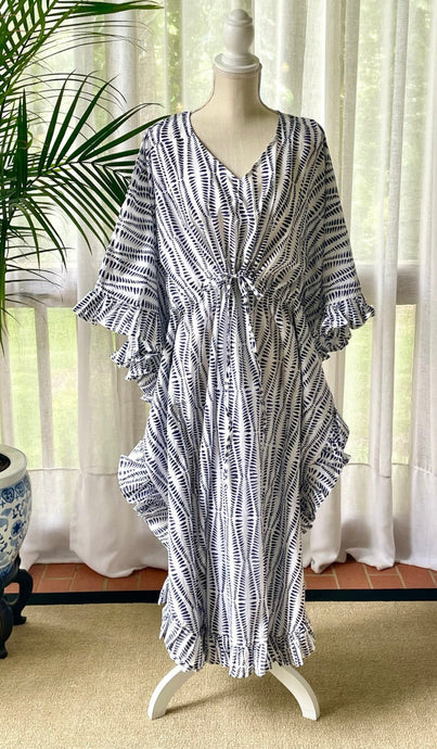 Long Ruffle Caftan Navy