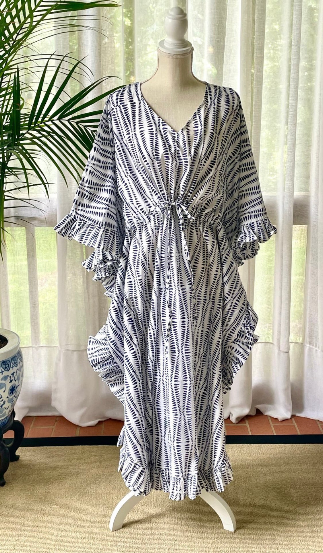 Long Ruffle Caftan Navy