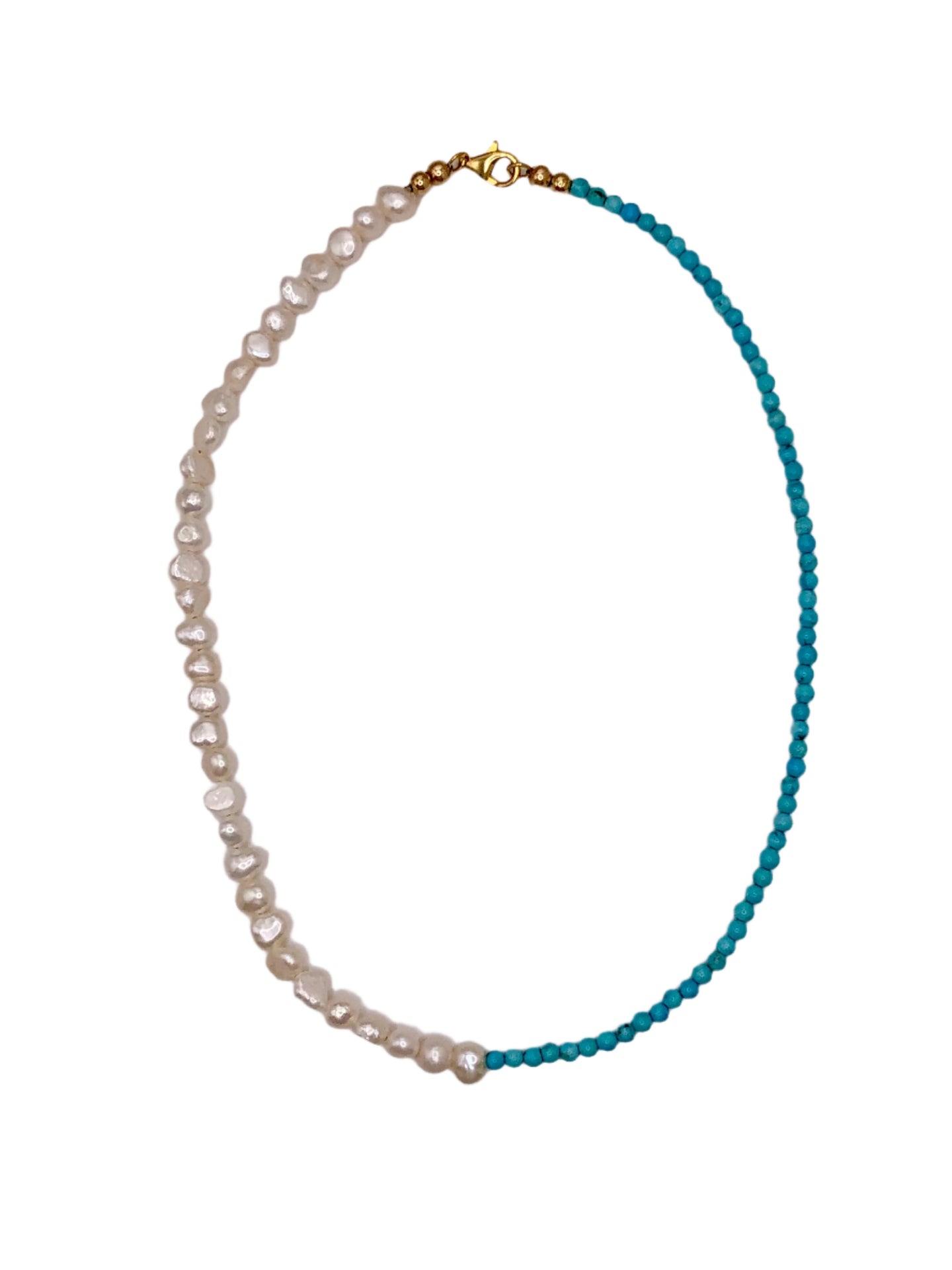 Layering Necklace: Half Pearl, Half Turquoise