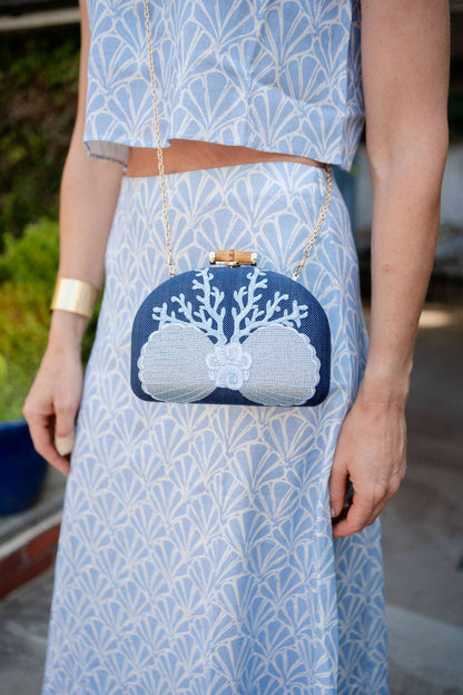 Coral and Shell Clutch- Embroidered - WS