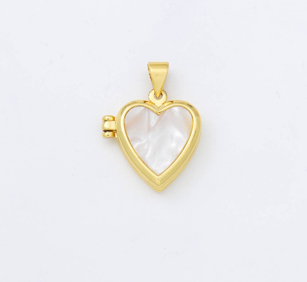 Gold Filled Heart Shell Pearl Locket Charm Pendant, CP1958