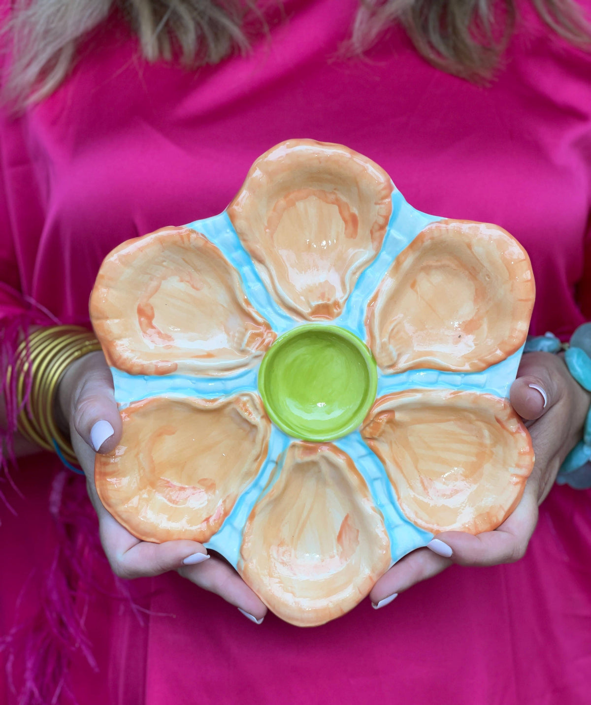 Hand Painted Oyster Plate: The Fancy - Orange Cream 