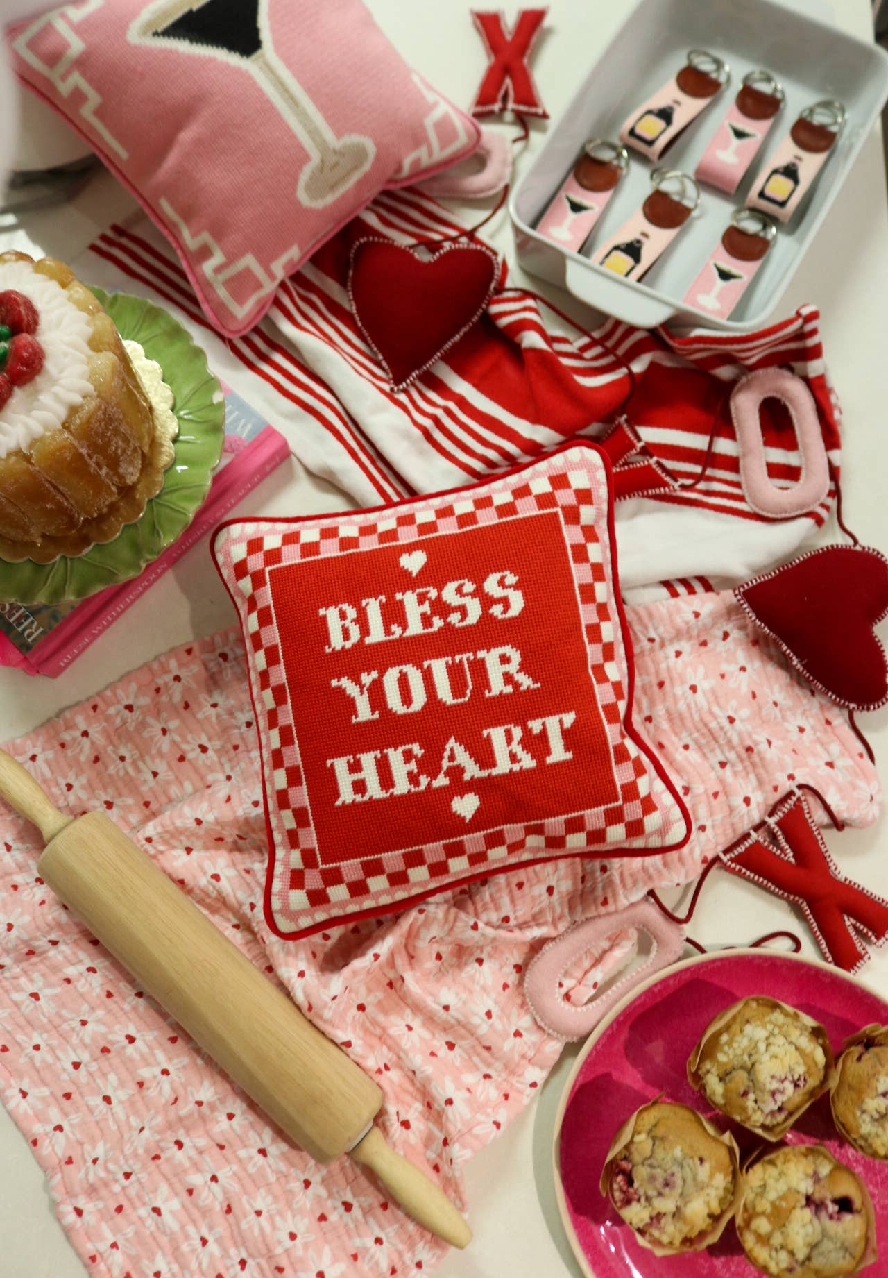 Red Bless Your Heart Needlepoint Pillow