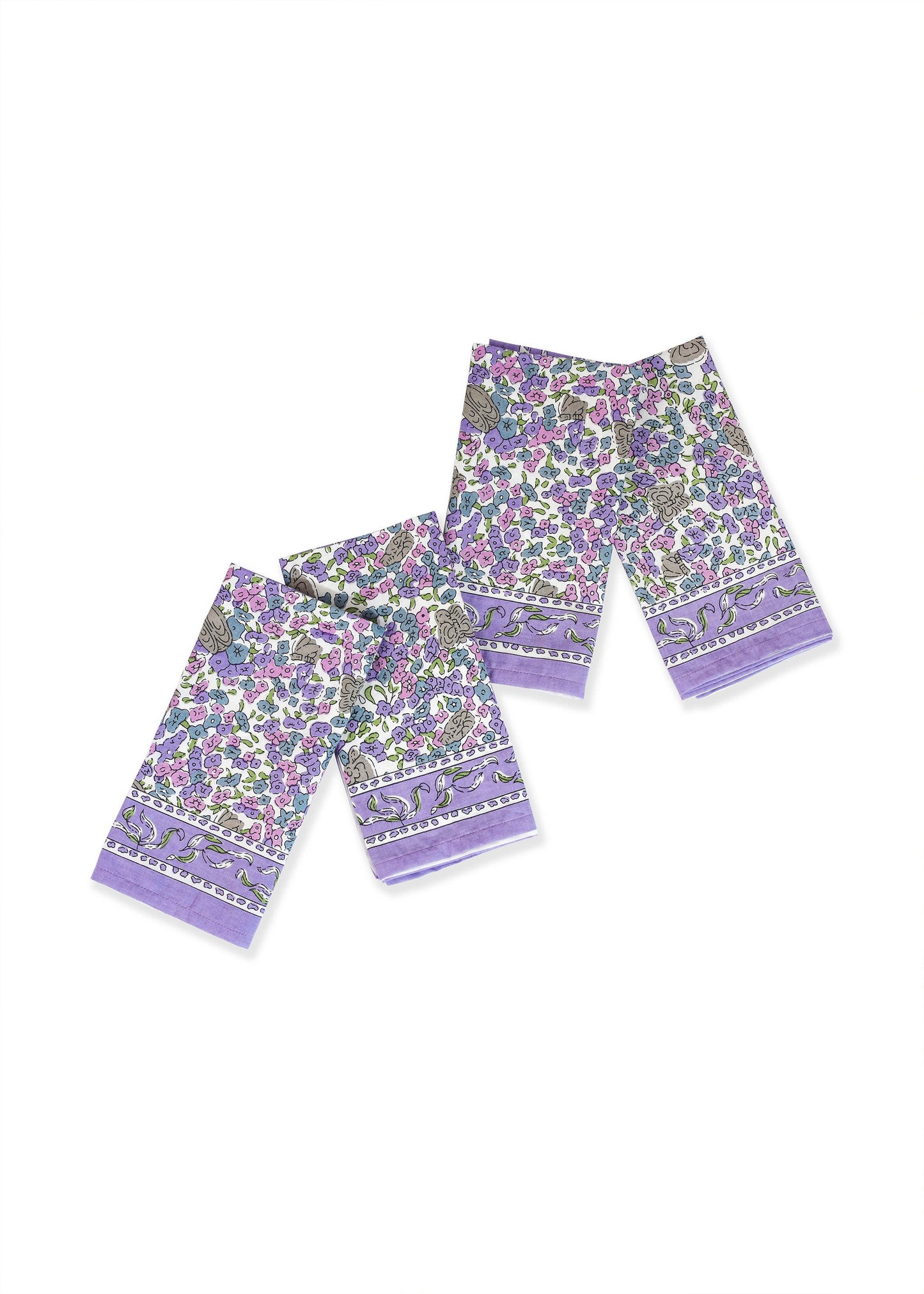 Lavender Blossom Block Print Cotton Napkins