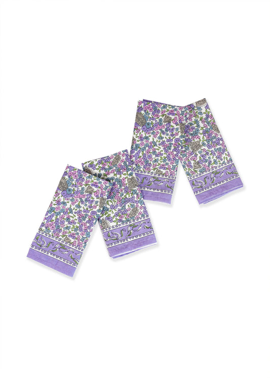 Lavender Blossom Block Print Cotton Napkins