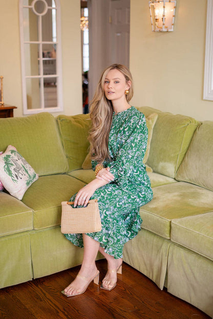 Mary Natural Straw Clutch - Bamboo Natural Handle - WS