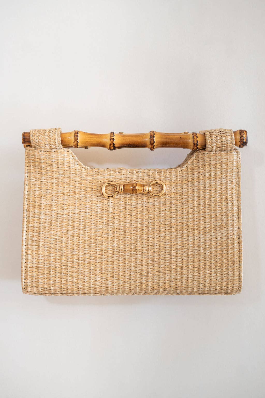 Mary Natural Straw Clutch - Bamboo Natural Handle - WS
