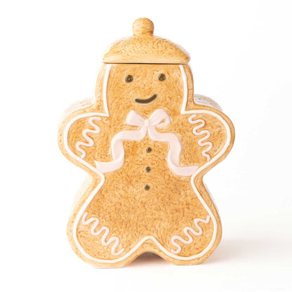 Gingerbread man cookie jar with a white background