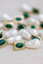 Load image into Gallery viewer, Vintage Square Malachite and Natural Pearl Drop Earrings