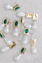 Load image into Gallery viewer, Vintage Square Malachite and Natural Pearl Drop Earrings