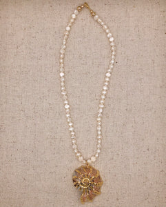 Metallic Seashell Pendent on Serena Pearl Necklace