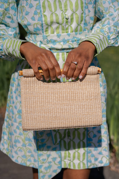 Mary Natural Straw Clutch - Bamboo Natural Handle - WS