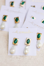 Load image into Gallery viewer, Vintage Square Malachite and Natural Pearl Drop Earrings