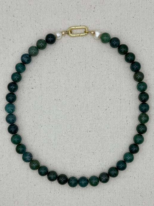 Gemstone Short Layering Necklace, Moss Agate