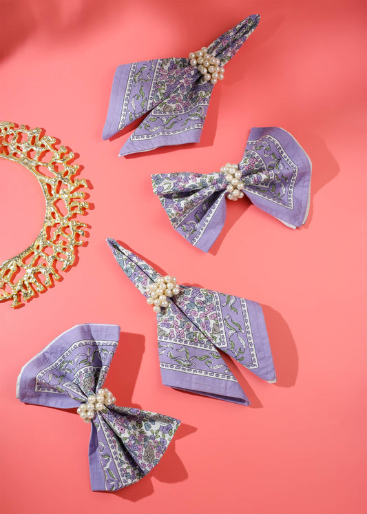 Lavender Blossom Block Print Cotton Napkins