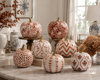 Rusty Red Bird & Vine Pumpkin